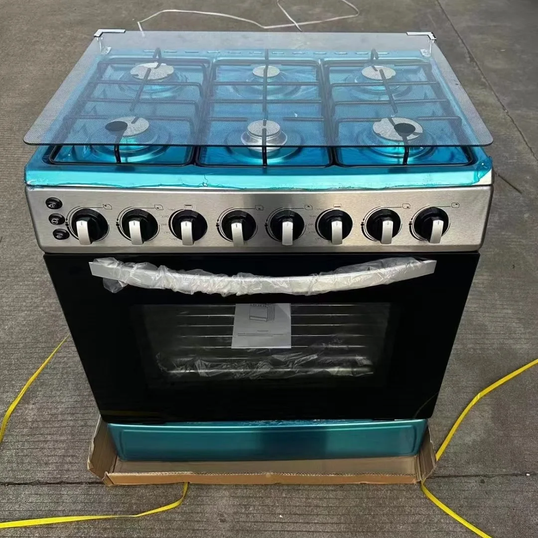 Six-Head Gas Range 120L Upright One-Piece Glass Oven Automatic Ignition Discharge for Indoor Outdoor Kitchen Use Convection