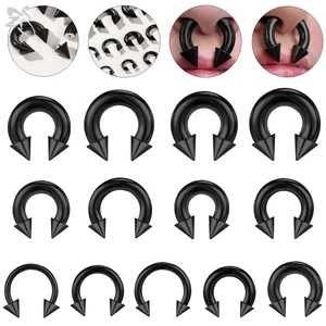 ZS 1 Buah Cincin Hidung Tapal Kuda Spike Warna Hitam Kerucut Baja Stainelss Penusuk Ukuran Besar Expander Telinga Hidung Septum Barbel 2/4/6 / 8G 10 penjualan terbaik tindik tongkat pangeran albert - №