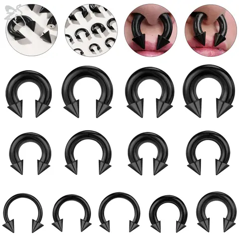 ZS 1PC Colore Nero Spike A Ferro di Cavallo Anello Al Naso Cono In Acciaio Inox Calibro di Grandi Dimensioni Penetranti Bilanciere Setto Naso Espansore Dell'orecchio 2/4/6/8G