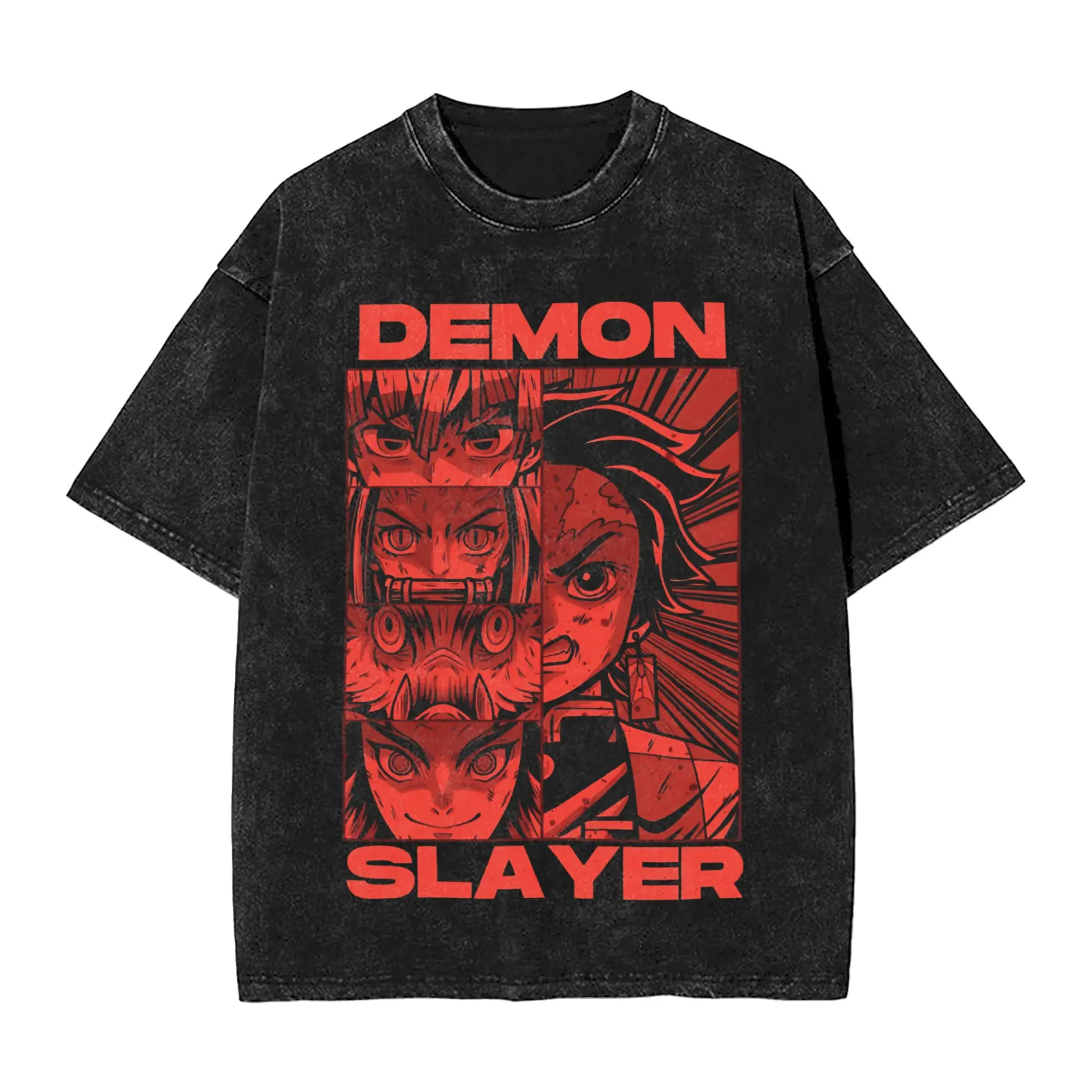 

Tanjiro and Friends Demon Slayer Outfit Washed T Shirt Men Women Streetwear Hip Hop T-Shirts Summer Tees Tops Short Sleeve