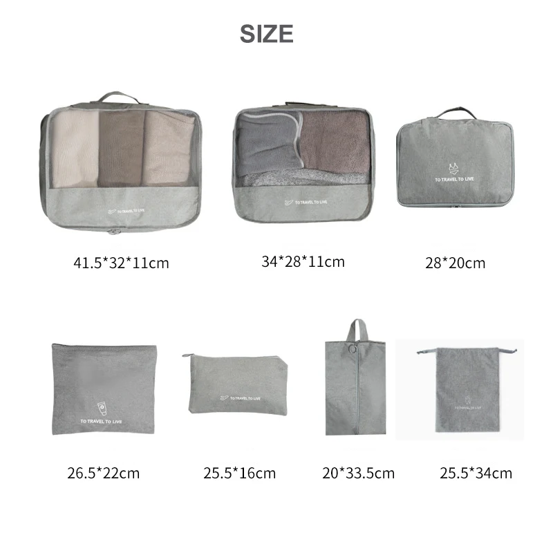 7 Buah Tas Organizer Perjalanan Set Kantong Organizer Kaus Kaki Pakaian Dalam Tahan Air Tas Paket Pakaian Jaring Kubus Kemasan Kualitas Tinggi