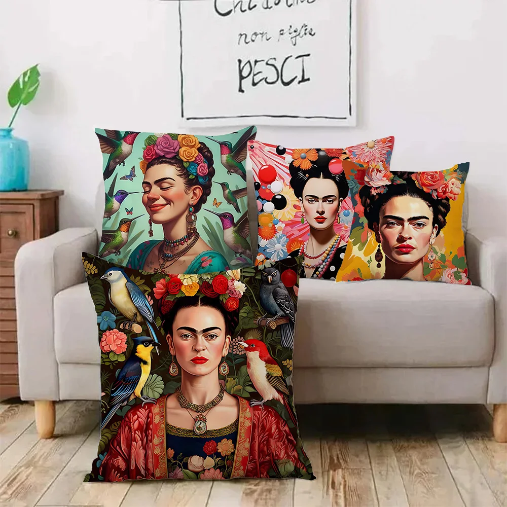 Pillow Covers Cartoon Art F-Frida K-Kahlo Sofa Decorative Home Double-sided Printing Short Plush Cute Cushion Cover