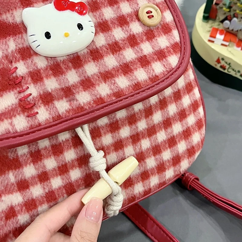Hellokitty Bag Kt Cat Retro Cute Plaid Twin Shoulder Small Backpack Female Student Commuting Christmas Gift Birthday Gift In Sto