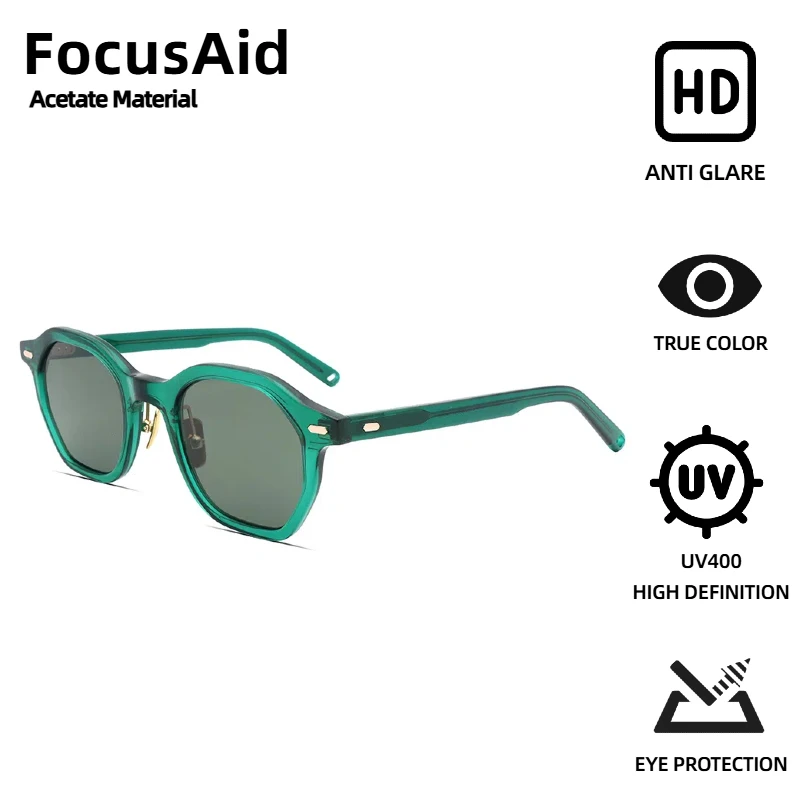 

FocusAid Ретро многоугольные женские солнцезащитные очки Мужская мода Классический дизайн с заклепками Ацетатные солнцезащитные очки UV400 Цветные нейлоновые линзы