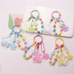 New Oil Flowing Sand Big Flower Keychain With Cute Colorful Sakura Accessories Pendant Women Earphone Case Bag Decoration