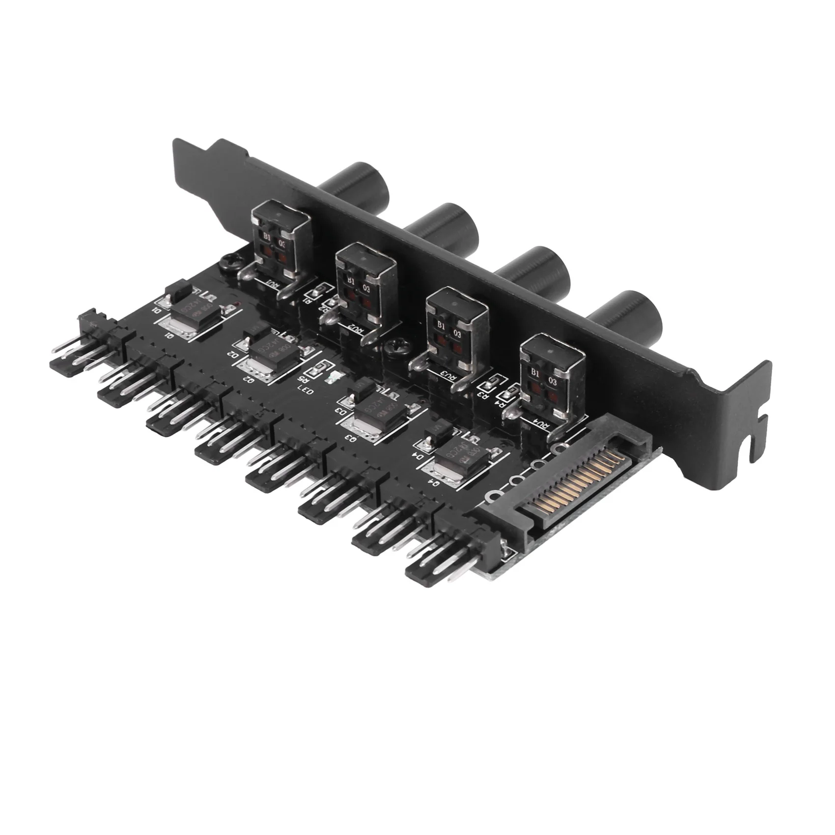 ABRI-3X Pc 8 Channels Fan Hub 4 Knob Cooling Fan Speed For Cpu Case Hdd VGA Pwm Fan Pci Bracket Power By 12V Fan Control
