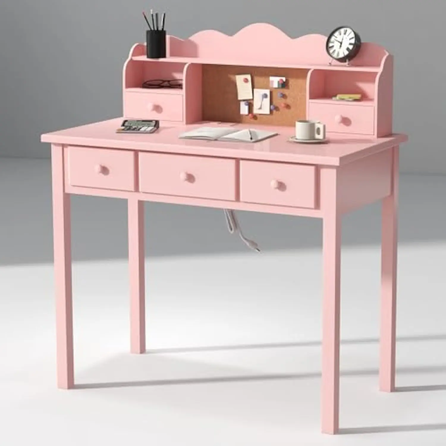 

Home Office Furniture Writing Desk,Computer Work Station with Detachable Hutch,5 Drawers(Pink)