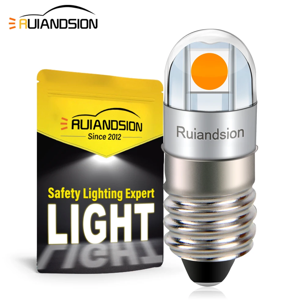 Ruiandsion E10 LED Bulb Non Polarity 200LM 3030 2SMD Chips Yellow 3V 4.5V 6V 9V 12V 24V 110V 220V Camping Hiking Caving Lights