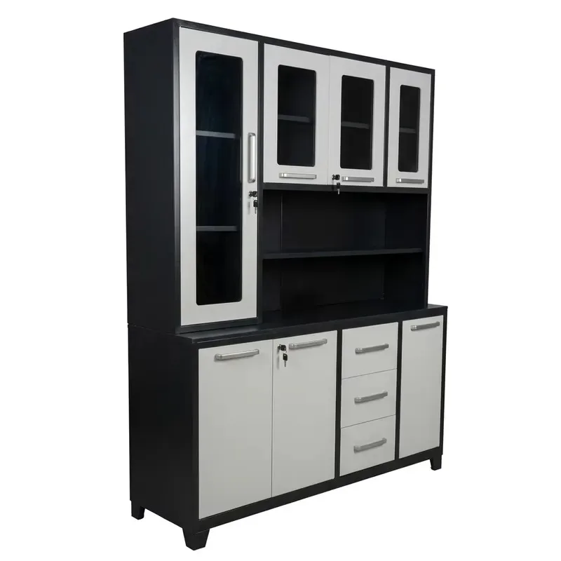 Modern Steel Kitchen Locker Independent Side Cabinet with Glass Door Drawer Large Capacity Pulley Multifunctional