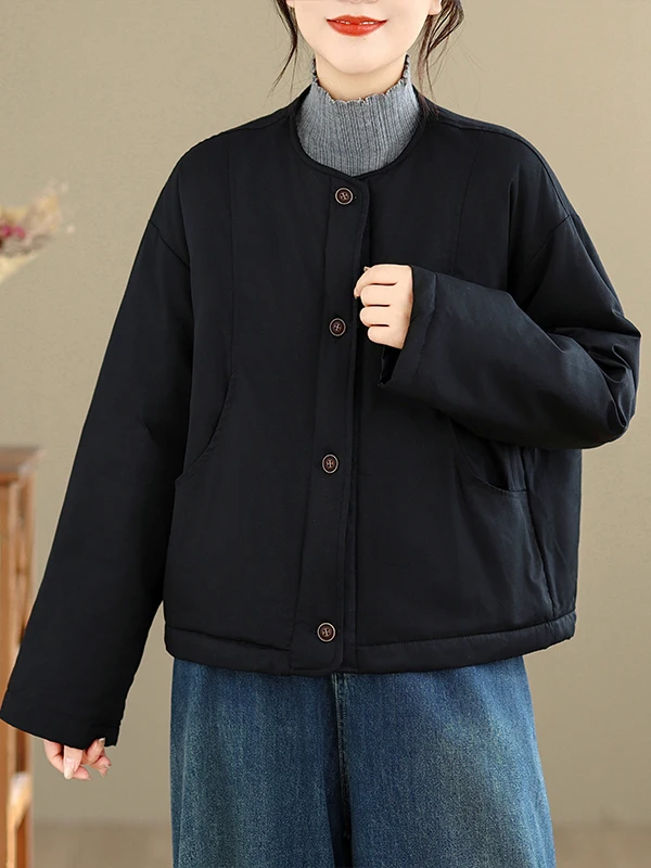 Thiened Cotton Jaet Damen Retro DString runder Ne Wintermantel Warme Baumwolle Gefütterte Weste Langer Sve-Mantel aus reiner Baumwolle