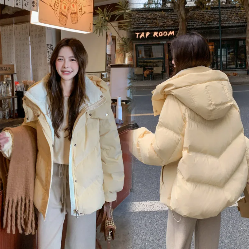 

Winter Hooded Women down Cotton Jacket Short Loose Bread Style Thick Coat Loose Fashion Comfortable Fit Women Clothing
