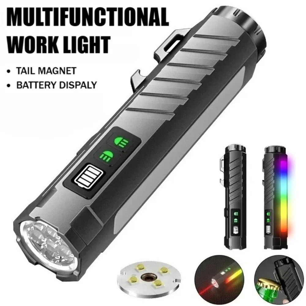

Multifunctional Strong Light LED Flashlight Rechargeable Colorful Neon Light & Magnetic Base Ideal for Inspection & Outdoor Use