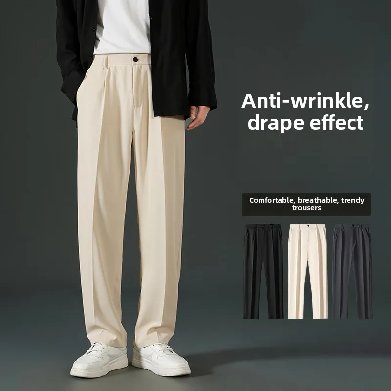 

Men's Casual Straight Leg Pants Faionable Youth Commuter Wear Durable mid Waist Spring Season Polyester Fiber