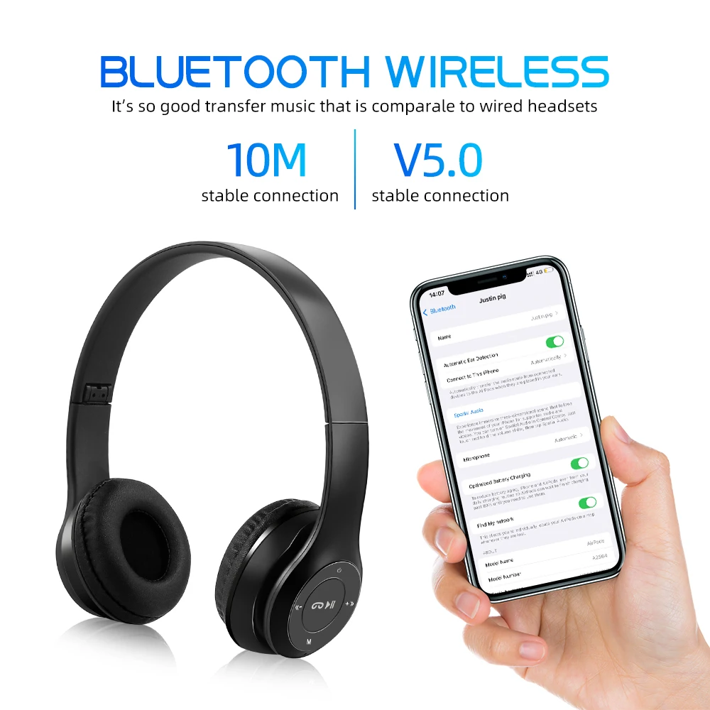 Wireless Headsets Bluetooth 5.0 Earphone 3.5MM Jack Headphones Foldable Noise Reduction Support TF Card For iPhone Xiaomi Huawei