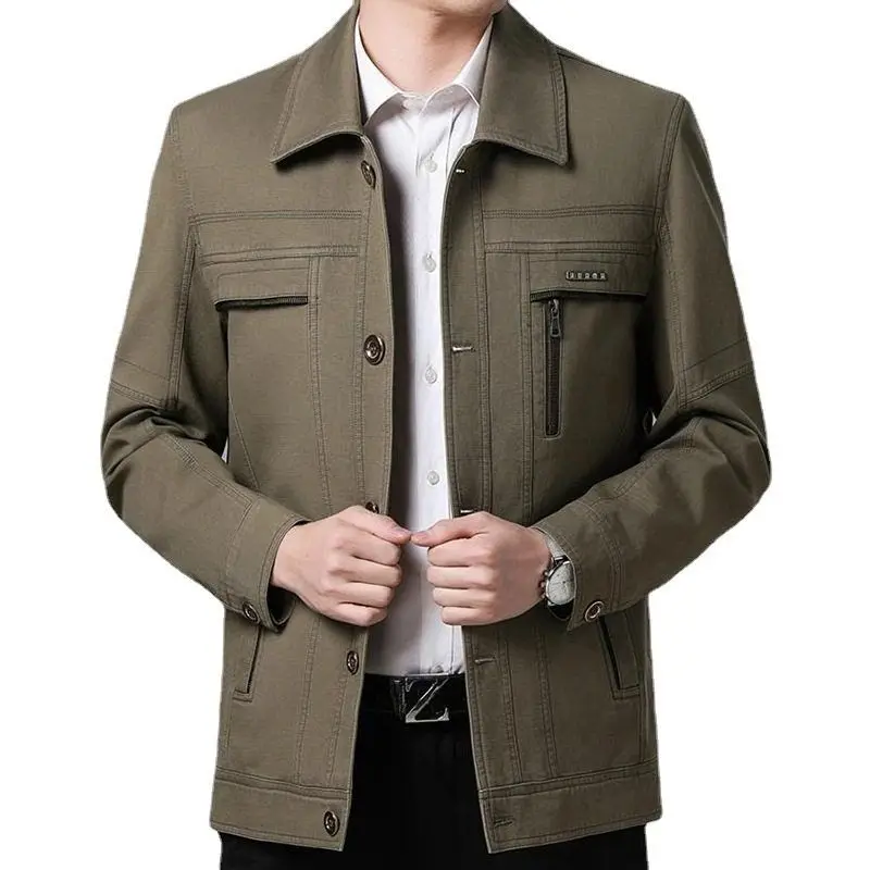 

Waed Pure Cotton Casual Collar Button Version Jaet for Middle-Aged And ly Men Comfortable Breathable Wear-resistant