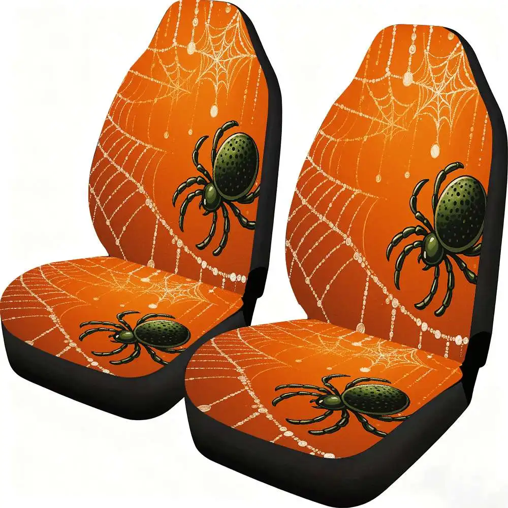 

2pcs Sparkling Spider Web Car Seat Covers Suitable For Front Seats, High Back Design, Material, Suitable For Cars, SUVs And Truc