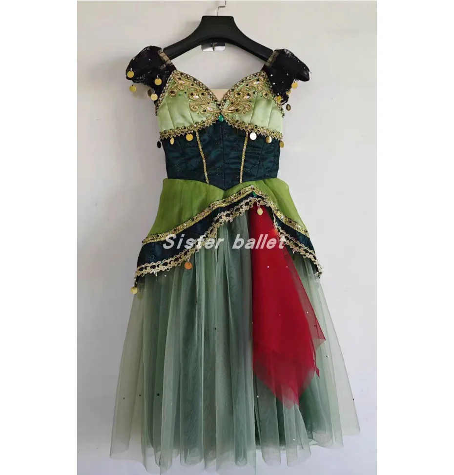 2024 New Ballet competition dress Custom dance dress Esmirada Variation dress hand inspired green swing dress