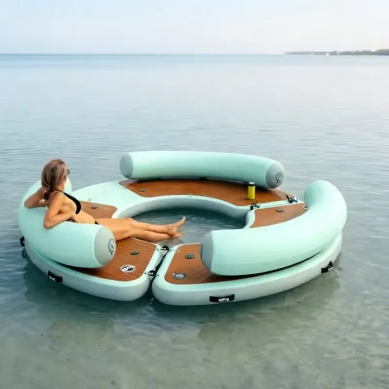 New Design 3X3m Teak EVA Water Dock Pontoon Leisure Mat, DWF Floating Inflatable Dock Eva Pad Mattress Sea Boat Leisure Land