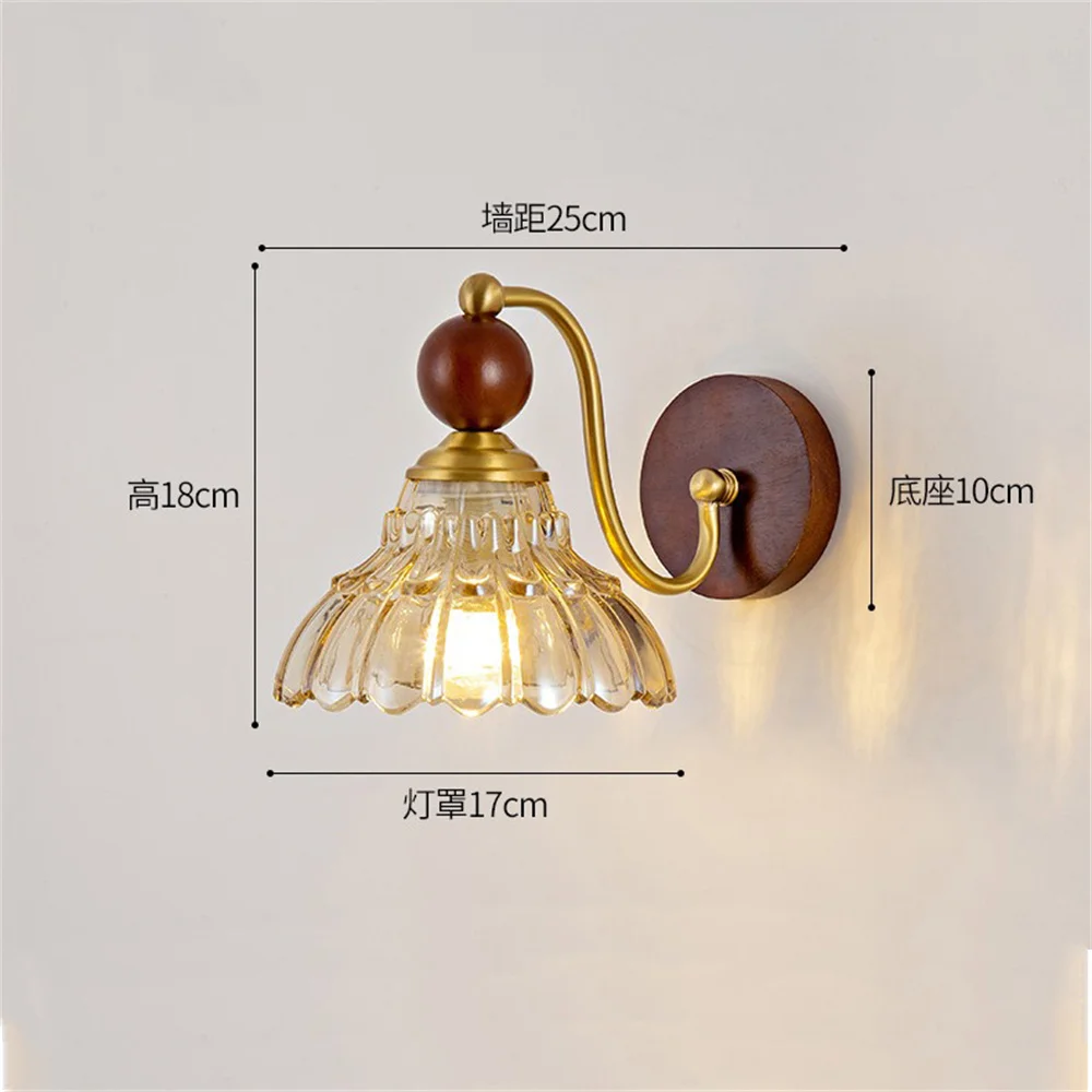 Vintage Copper Wooden Glass Retro Led Wall Lamp E27 Living Room Corridor Bedroom Bedside Loft Stairs