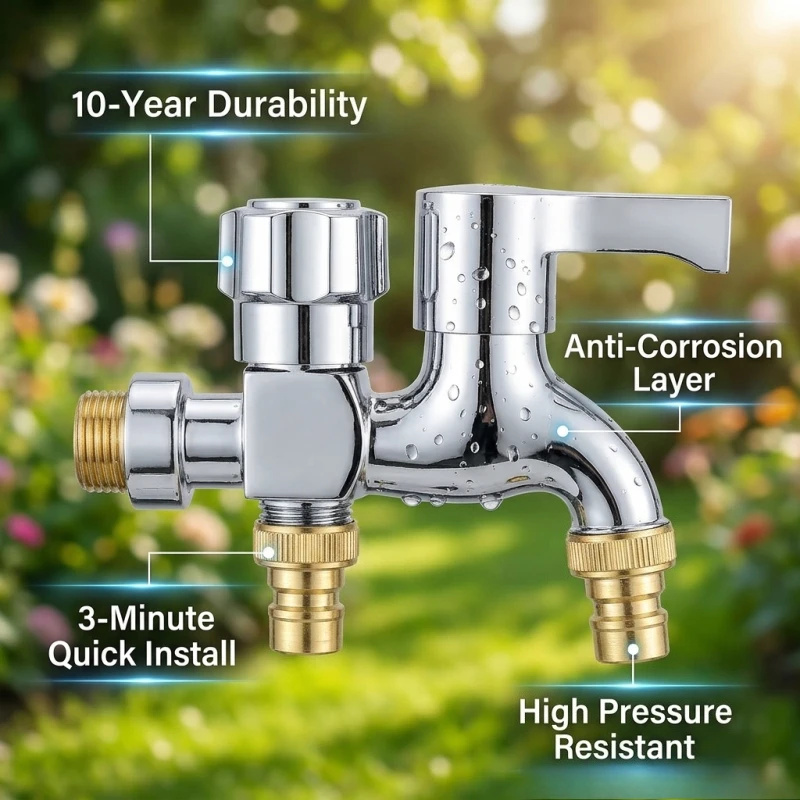 One-inlet Two-outlet Faucet, Suitable for Washing Machines, Kitchen Sinks, Bathrooms, Outdoor Equipment - Durable Home and Garde