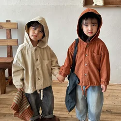 Autumn sibling clothes Kids solid color corduroy hooded Coats Girls Boys loose comfortable jackets