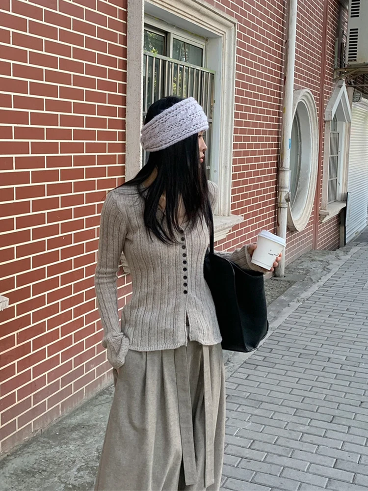 

Korean Sle Casual Chic V-Ne Bell Sve Knitted Open Cardigan Women's Autumn Winter Slimming Long Sve Top