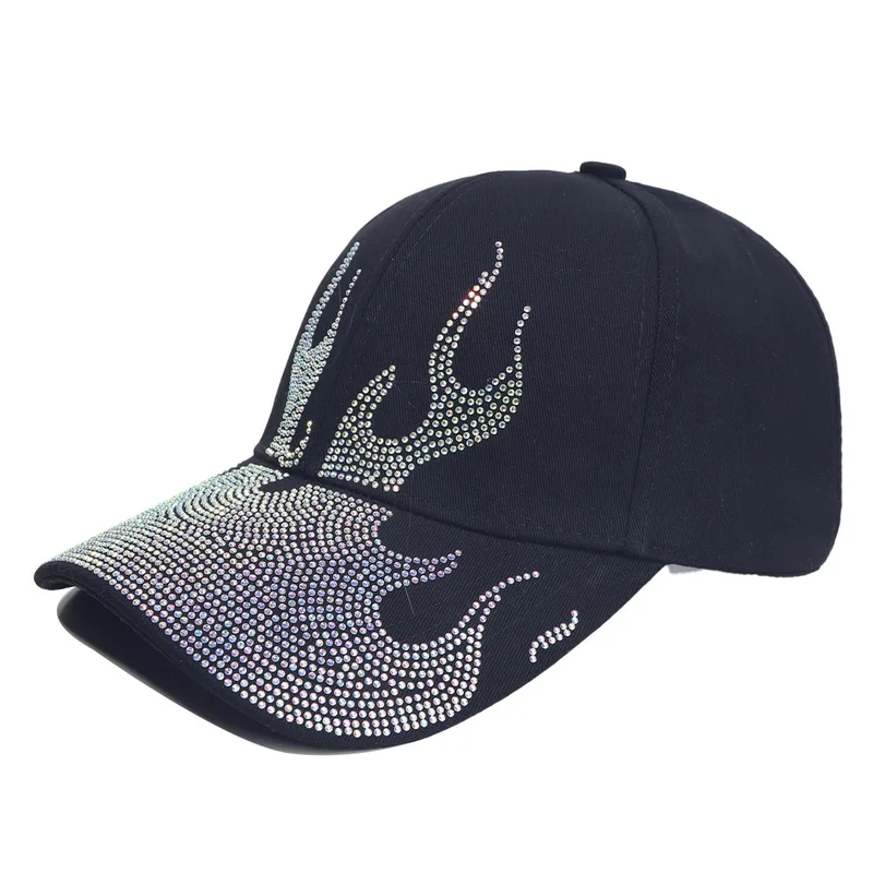 European and American Style Rhinestone Flame Baseball Cap for Women, Korean Version Versatile Sun Protection Cap