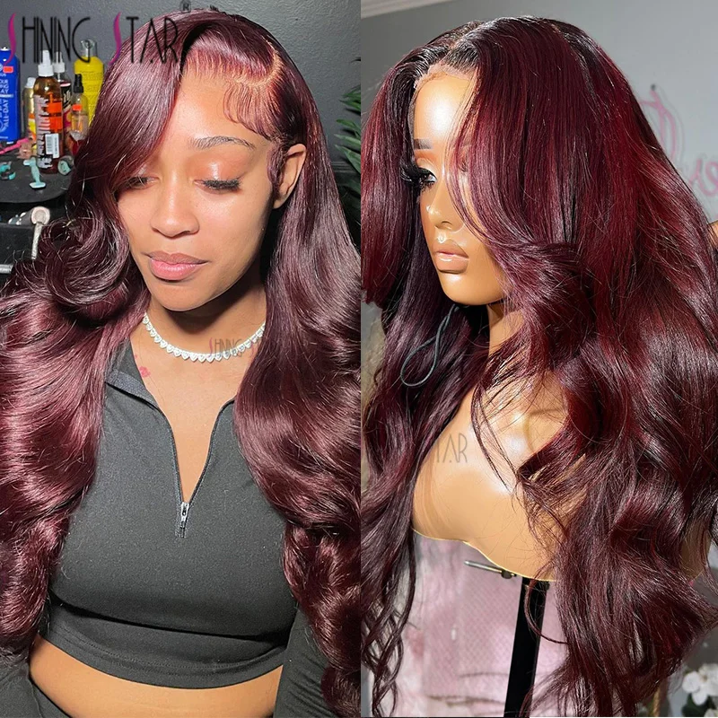 30 34 Inch Burgundy Body Wave Red Lace Front Human Hair Wig 99J Colored 13x4 13x6 HD Lace Frontal Wig Human Hair Wigs For Women