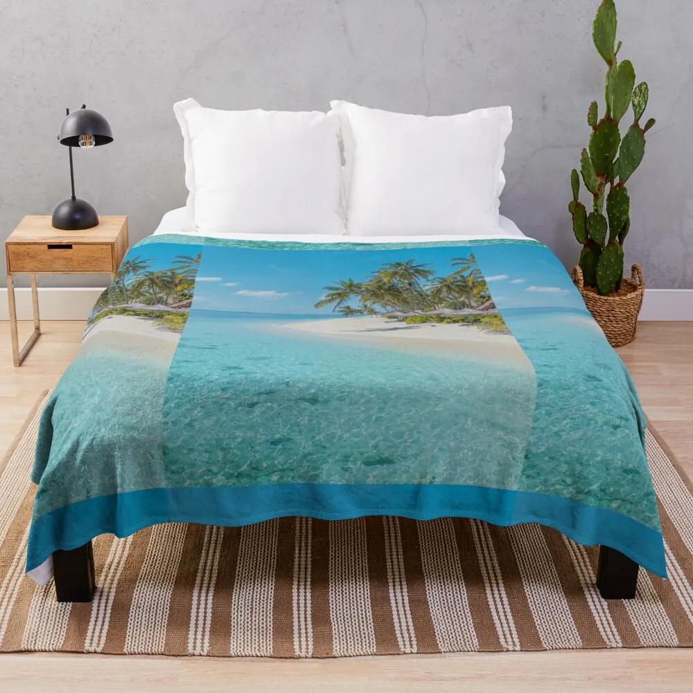 Tropical Maldives Palm Tree Beach Paradise Throw Blanket Decorative Sofa Furry Blankets