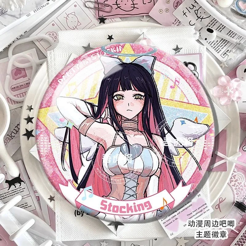 Anime Panty Stocking with Garterbelt Badges Cartoon Figure Round Brooch Pins Clothes Backpack Cosplay Accessories Xmas Gifts