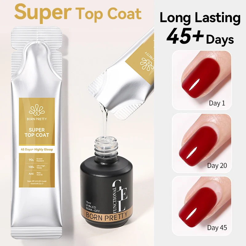

BORN PRETTY 15g Super Top Coat Refilled Package 15ml Long Lasting Resists Damage Top Coat Shining Semi Permanent Nails Art Gel