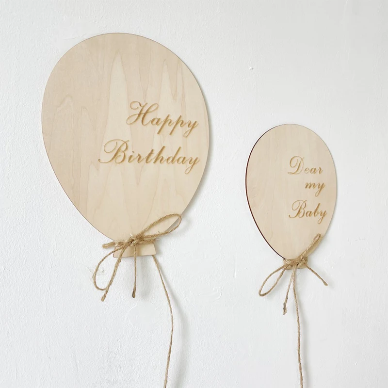 2Pcs Hot Air Balloon Wall Sticker Dear My Baby Happy Birthday Wooden Carve Letters Baby Shower Party Decorations Photo Props