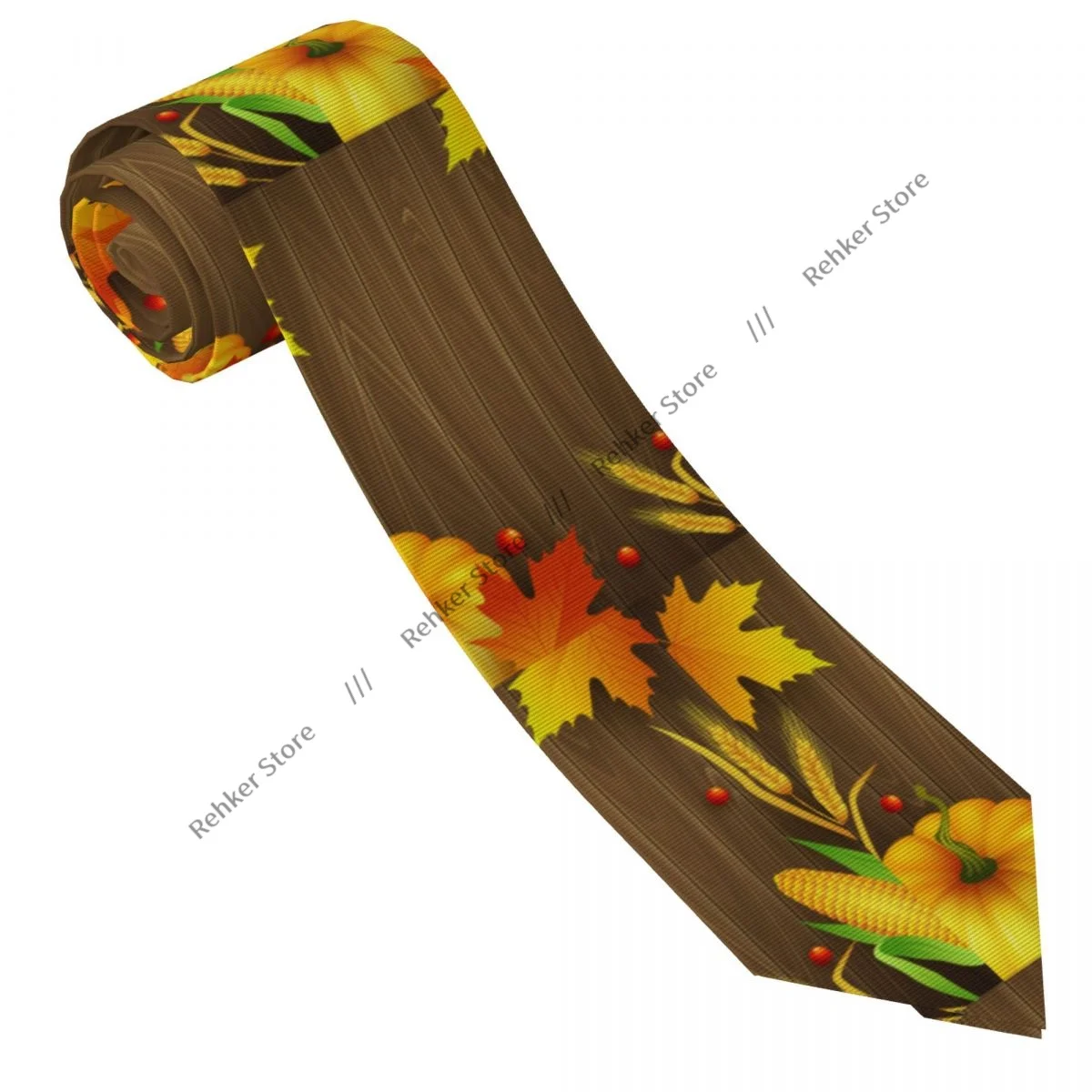 Mens Tie Classic Skinny Thanksgiving Leaves Pumpkin Spica Wood Neckties Narrow Collar Slim Casual Tie Gift