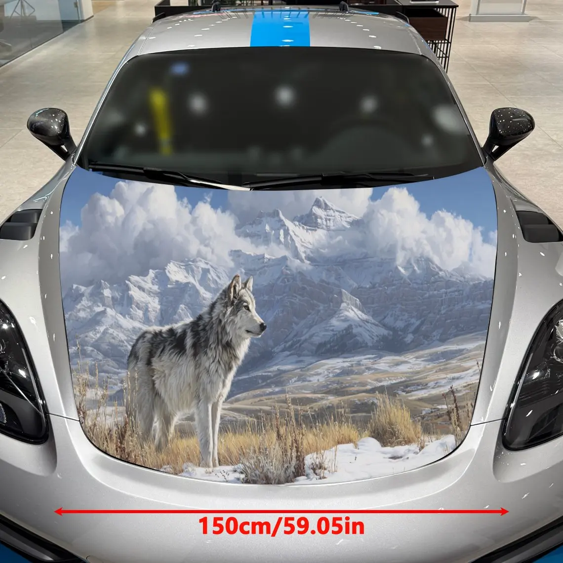 Alpine Lone Mountain Wolf Artistic Voyage PVC Car Hood Wraps, Self-Adhesive Waterproof Car Bonnet Decal Sticker, Car Decoration