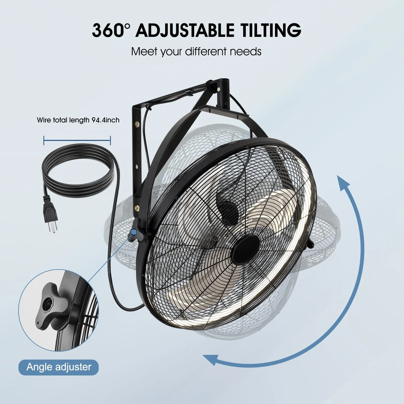 Mounted Wall Fan 360° Adjustable Large Ceiling Lamp Fan Metal Fan Collection Industrial Commercial Use for Office Home 2IN1 Fan