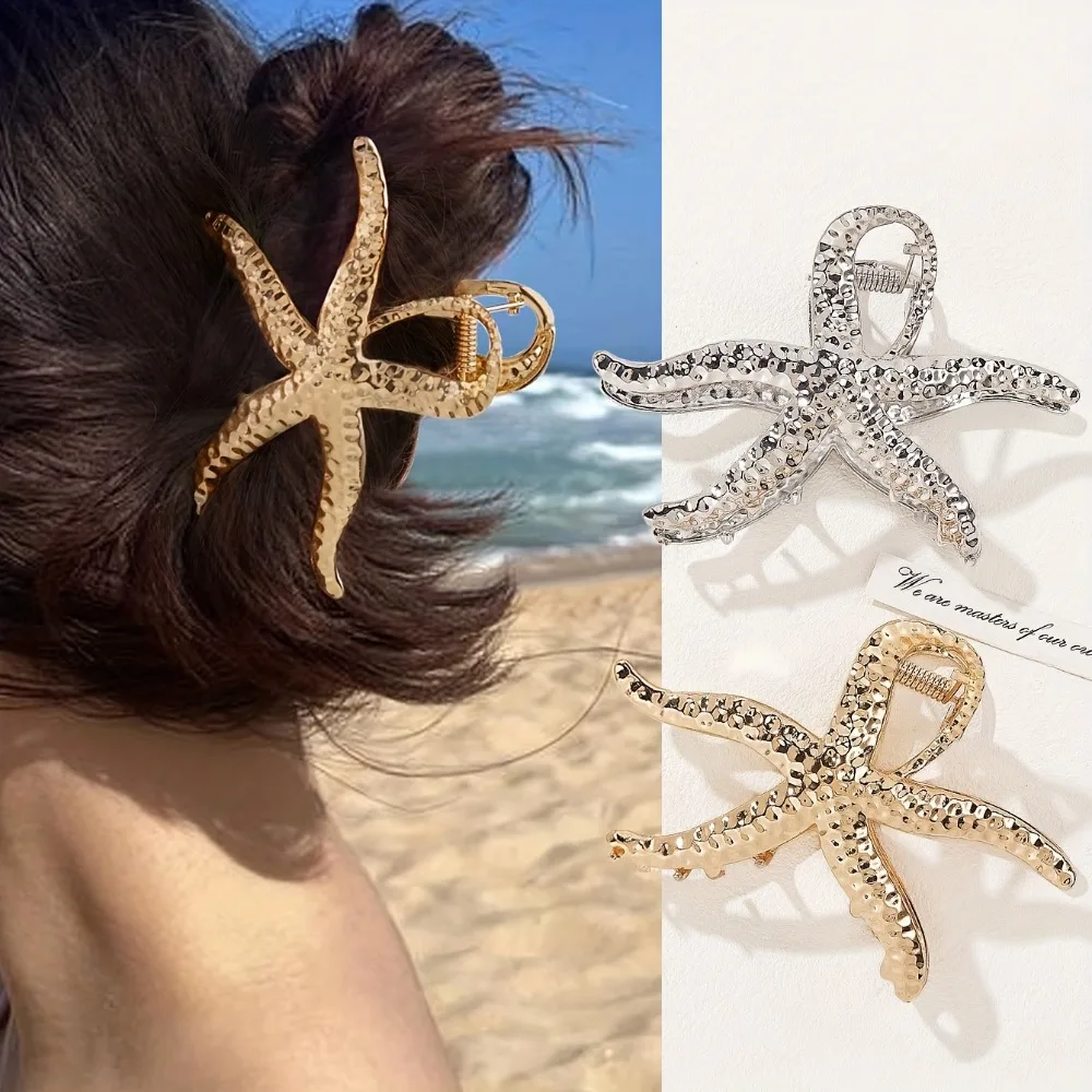 

2PC Gold Starfish Hair Claw Clips Luxury Alloy Hair Clips Crab for Women Girl Gift Hair Accessories Valentine Headwear 2026