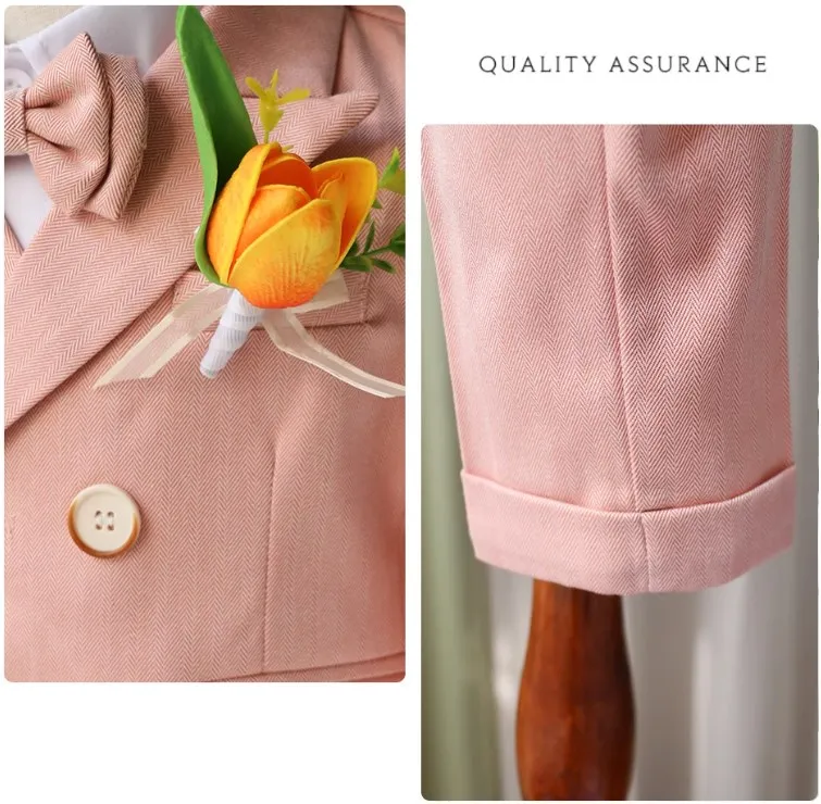 Boys Formal Ceremony Costume Children Pink Elegant Photography Suit Kids Birthday Wedding Party Dress Performance Tuxedo Set