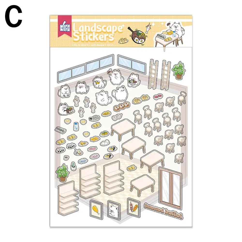 Cartoon Miniatuur Scène 3D Landschapsarchitectuur Stickers DIY Cabine Scène Stapelen En Plakken Hand Account Leuk Cadeau Voor Kid Kind G6W5