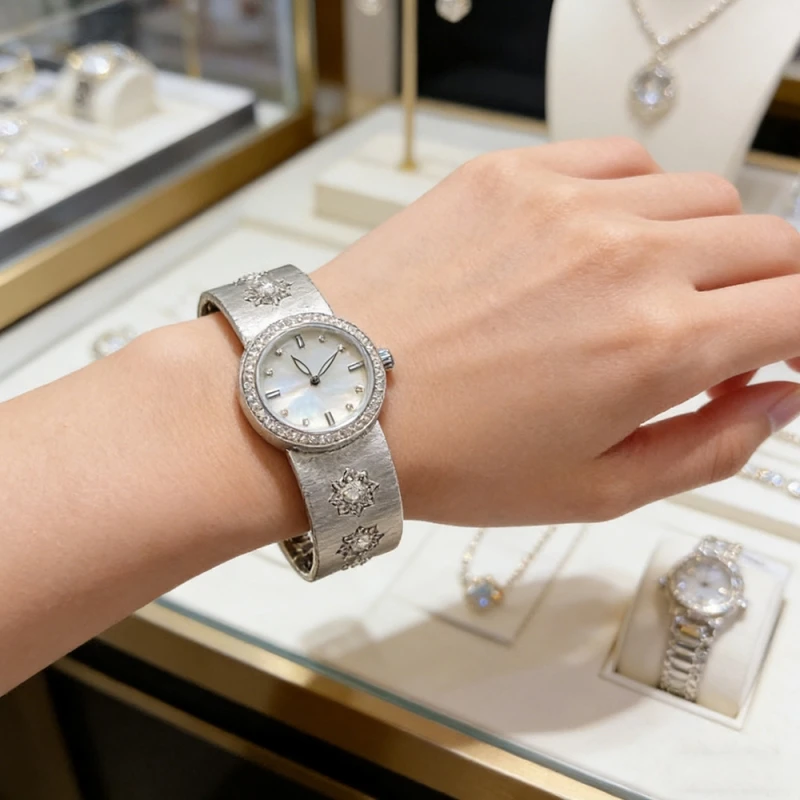 Cameo Heavy Workmanship 925 Silver Open Watch Diamonds Carving Women's Design Italian Wire drawing Personality Quartz Watch