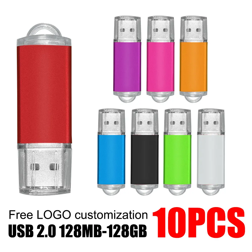 

10PCS/lot Custom LOGO Colour Metal USB 2.0 USB Flash Drive 8GB 16GB 32GB 64GB USB Stick Pen Drive 1GB 2GB 4GB Pendrive