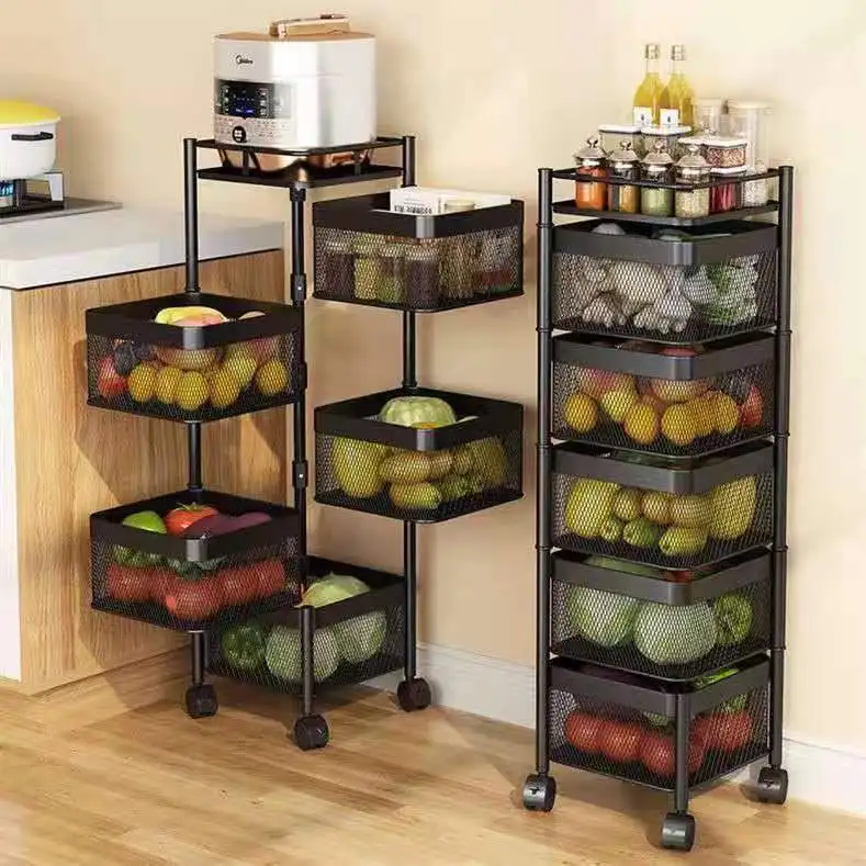 4/5 Tier Rotating Shelving Free Installation Floor Multi-Layer Vegetable Rack Household Multifunctional Put Fruit Snacks Shelf