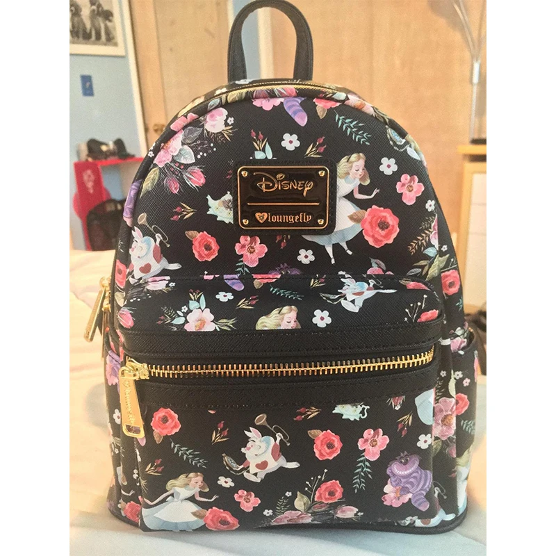 Loungefly Disney Alice In Wonderland Allover Print Double Strap Shoulder Bag Purse Mini Backpack