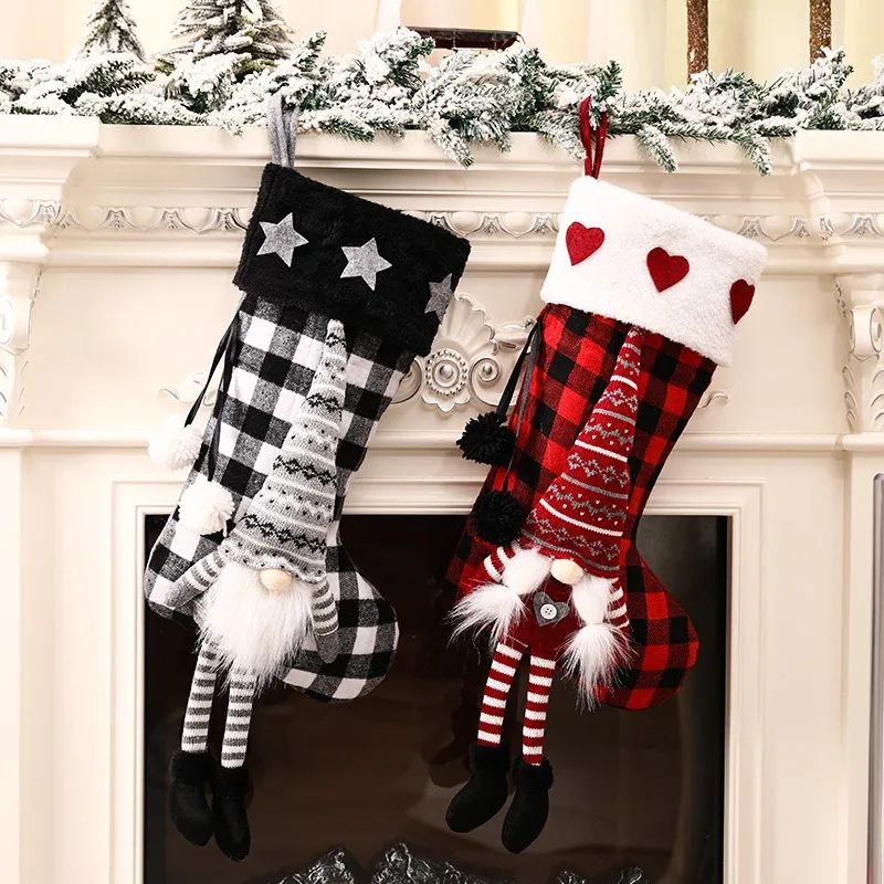 

Checkered style Christmas socks, Christmas children's gift decorations, gift bag decorations, holiday atmosphere decorations,