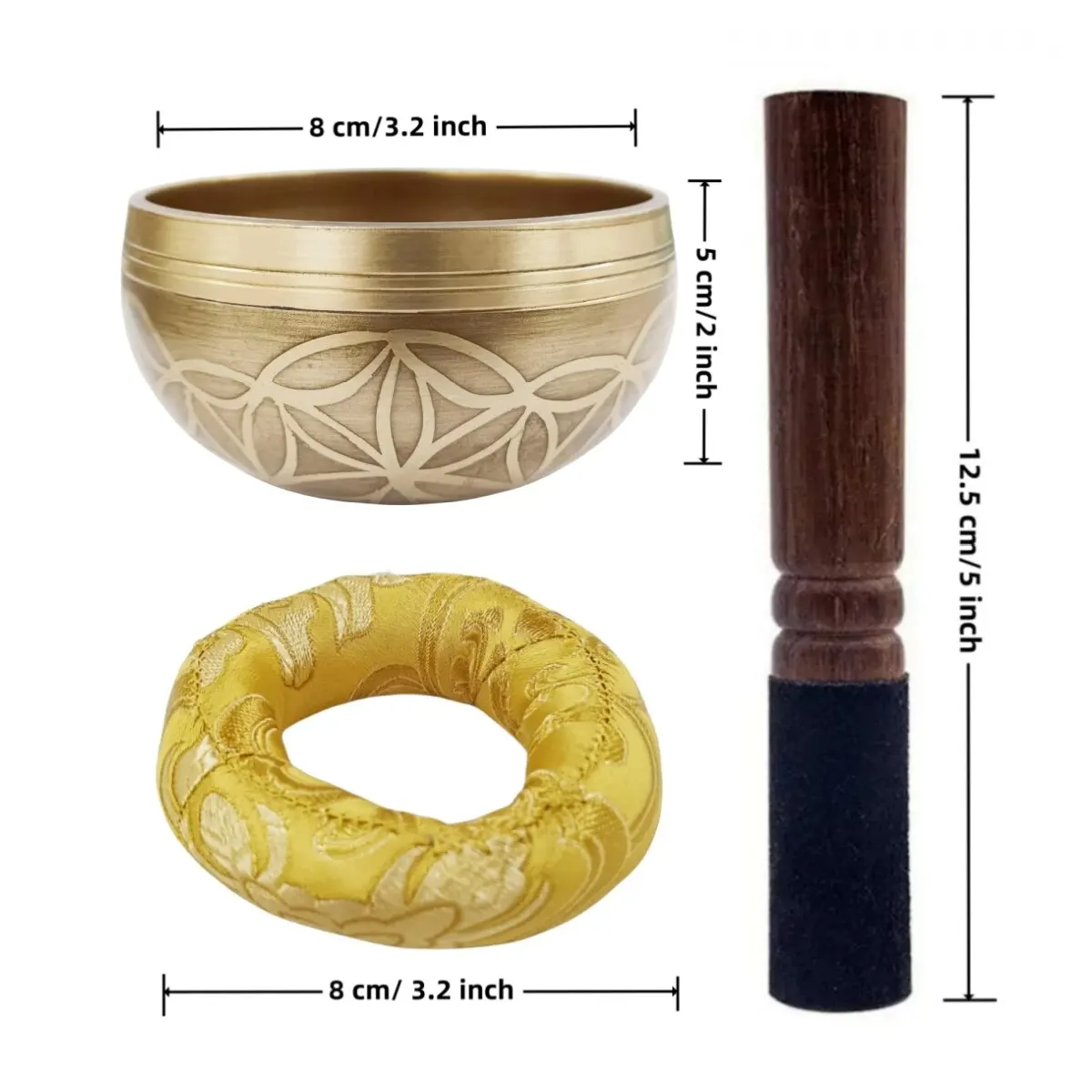 Miwayer Tibetan Singing Bowl Set Flower of Life Unique Gift Helpful for Meditation Yoga Stress Relief Prayer and Mindfulness