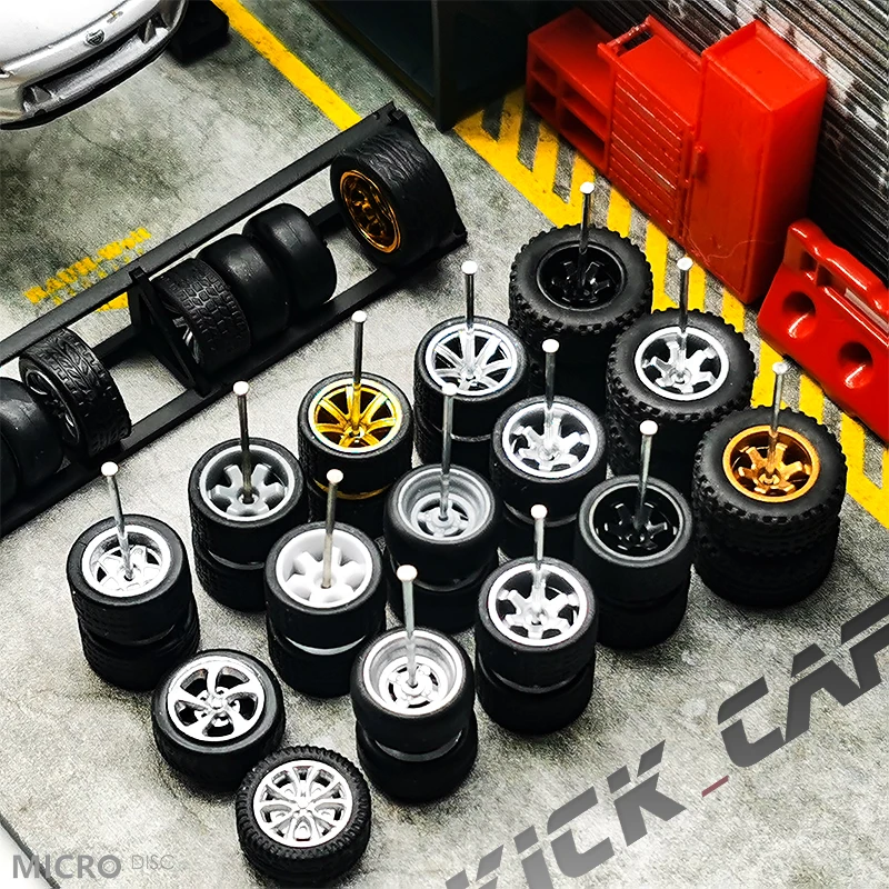 1/64 Wheels with Fixed Rubber Tires Multi Spoke for Toy Model Diecast Cars Refiting Parts for Hotwheels (5 sets for 5 Cars)