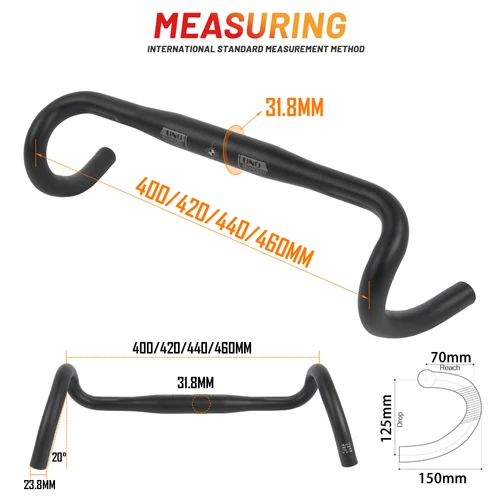 Imagen 2 del producto Manillar de bicicleta de grava UNO FL12, barra de caída exterior de 31,8x4 0/420/440/460mm, mango de bicicleta ultraligero, barra acampanada para bicicleta de carretera