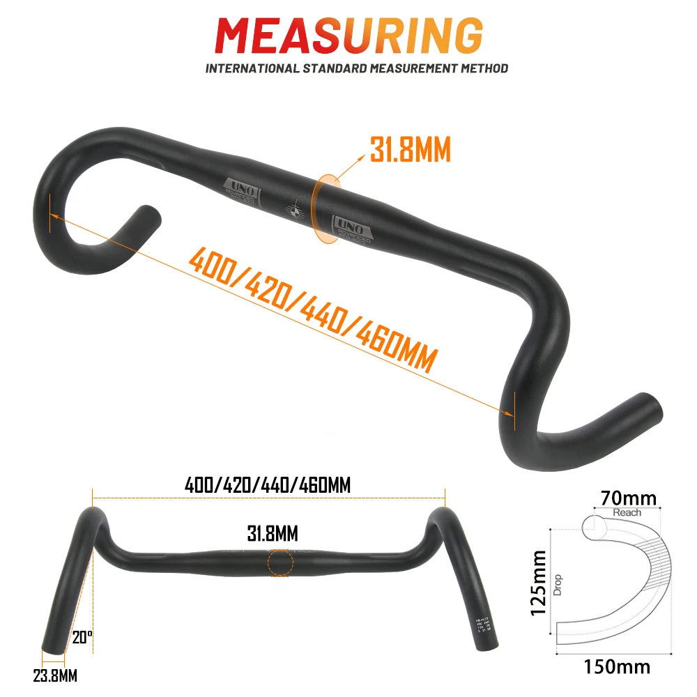 UNO FL12 초경량 그래블 자전거 핸들바 – 로드 자전거 플레어 바, 외부 드롭 바, 31.8mm 클램프, 420mm, 440mm, 460mm 옵션