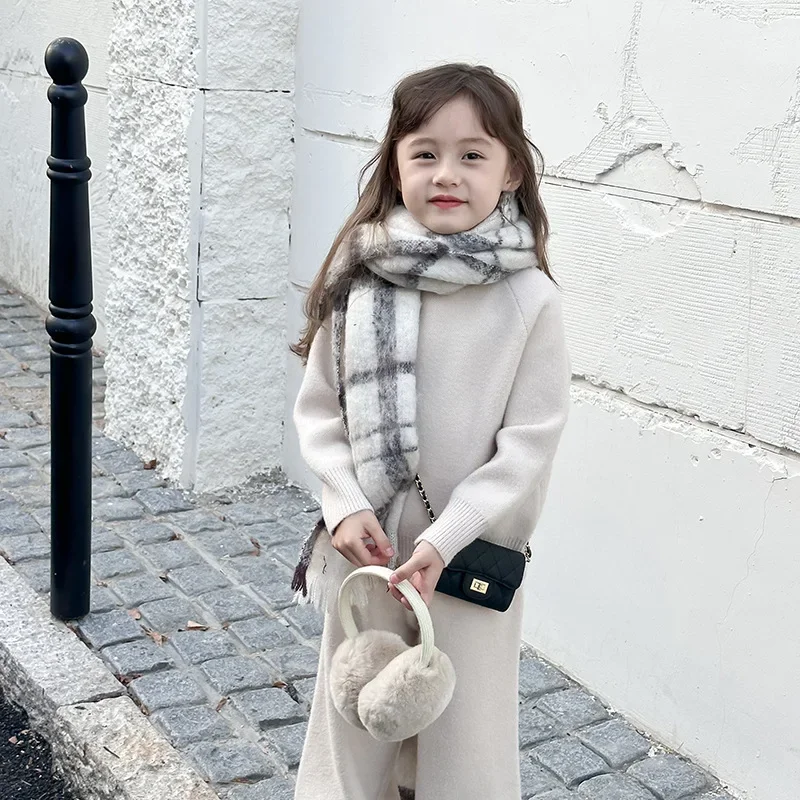 Children Clothing Set 2023 Winter New Girls Soft Fashion Turtleneck Solid Color Casual Sweater Knit Top and Pants Two Piece Set