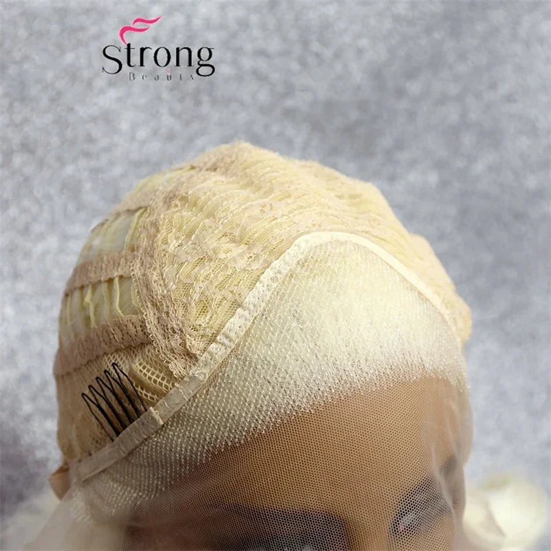 Parrucca corta in pizzo Bob Parrucca anteriore in pizzo sintetico riccio biondo per le donne Parrucche sintetiche resistenti al calore con linea sottile naturale