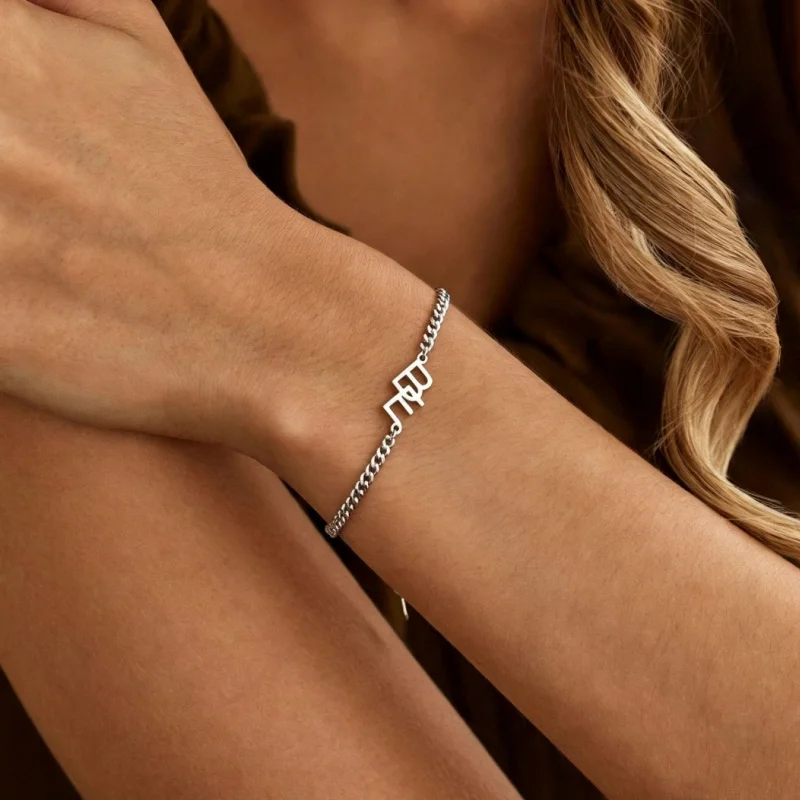 Custom Initial Letter Bracelet for Women,304L Stainless Steel Cuban Chain Personalized Name Bracelet Customized Jewelry Gift - view 6